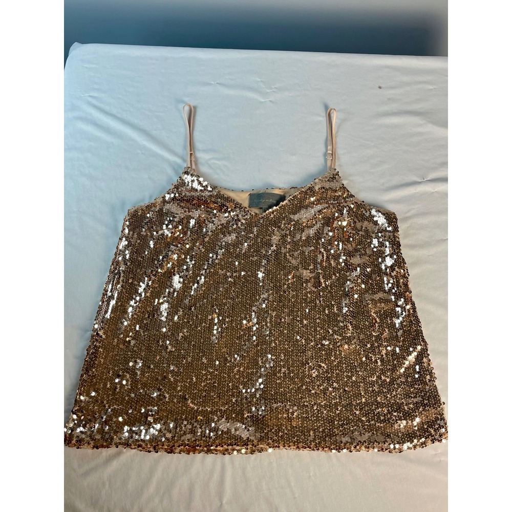 Sunday in Brooklyn Anthropologie Gold Sequin Camisole V-Neck Top Medium